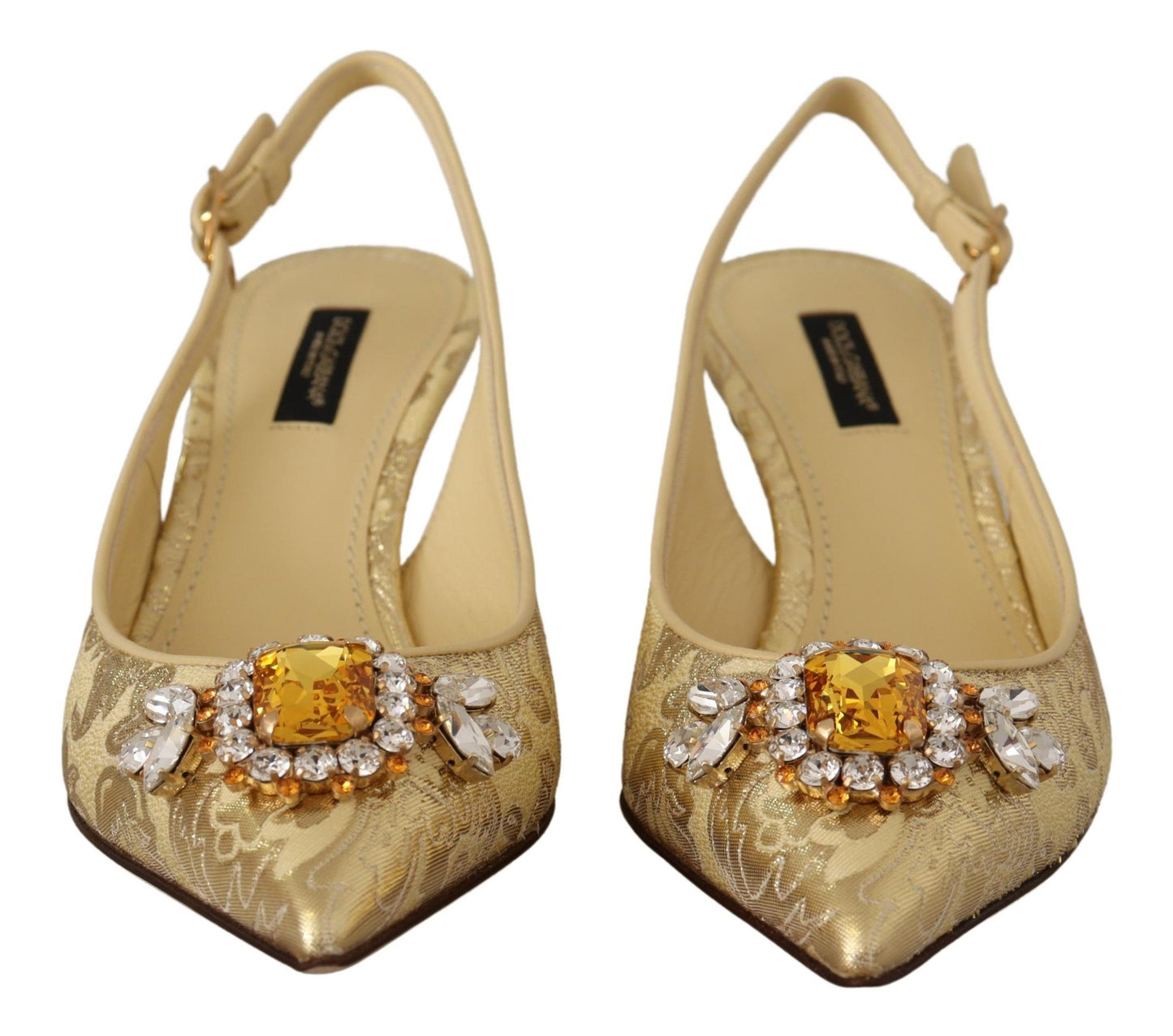 Dolce &amp; Gabbana Gold Crystal Slingbacks Pumps Heels Schuhe