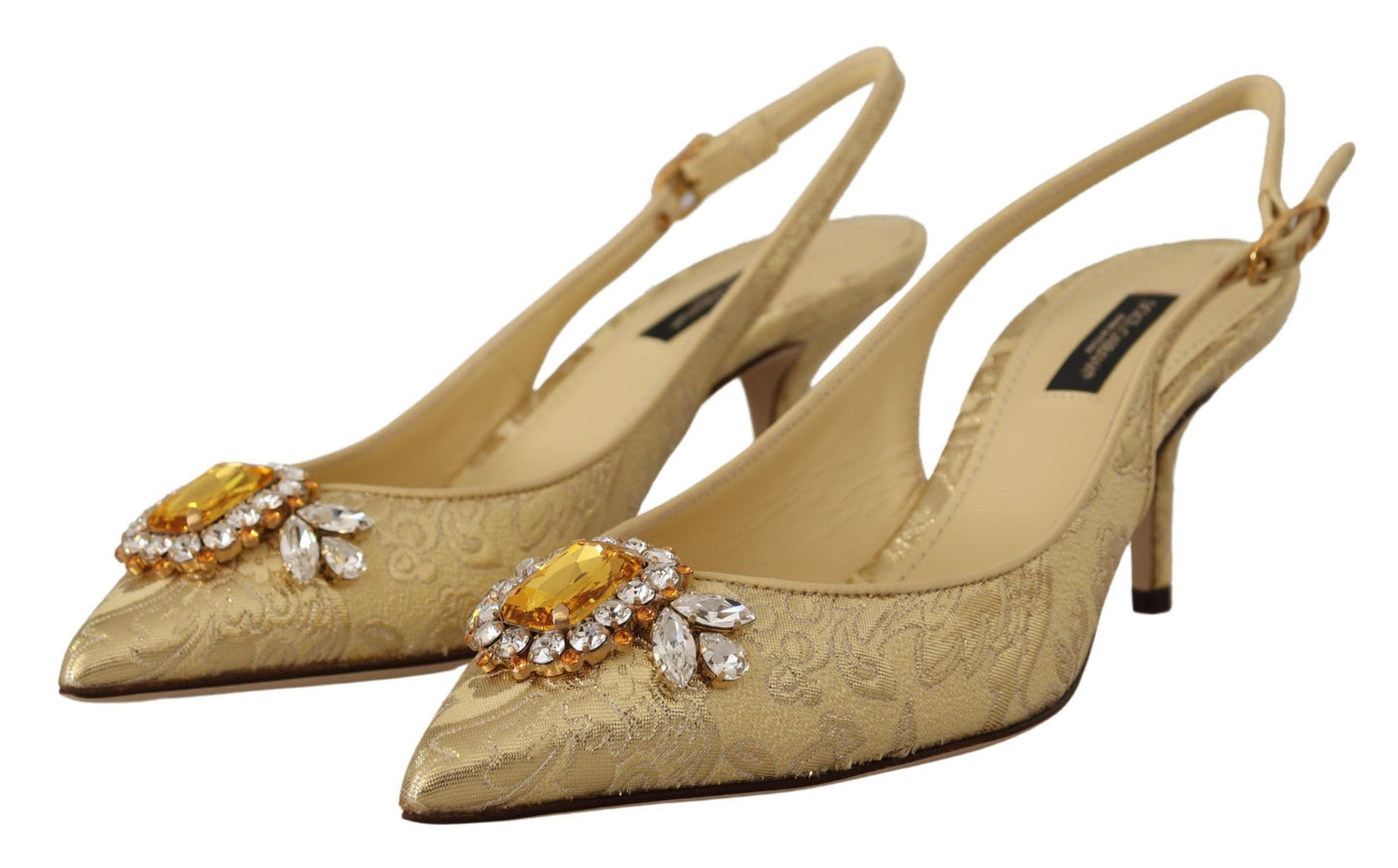 Dolce &amp; Gabbana Gold Crystal Slingbacks Pumps Heels Shoes