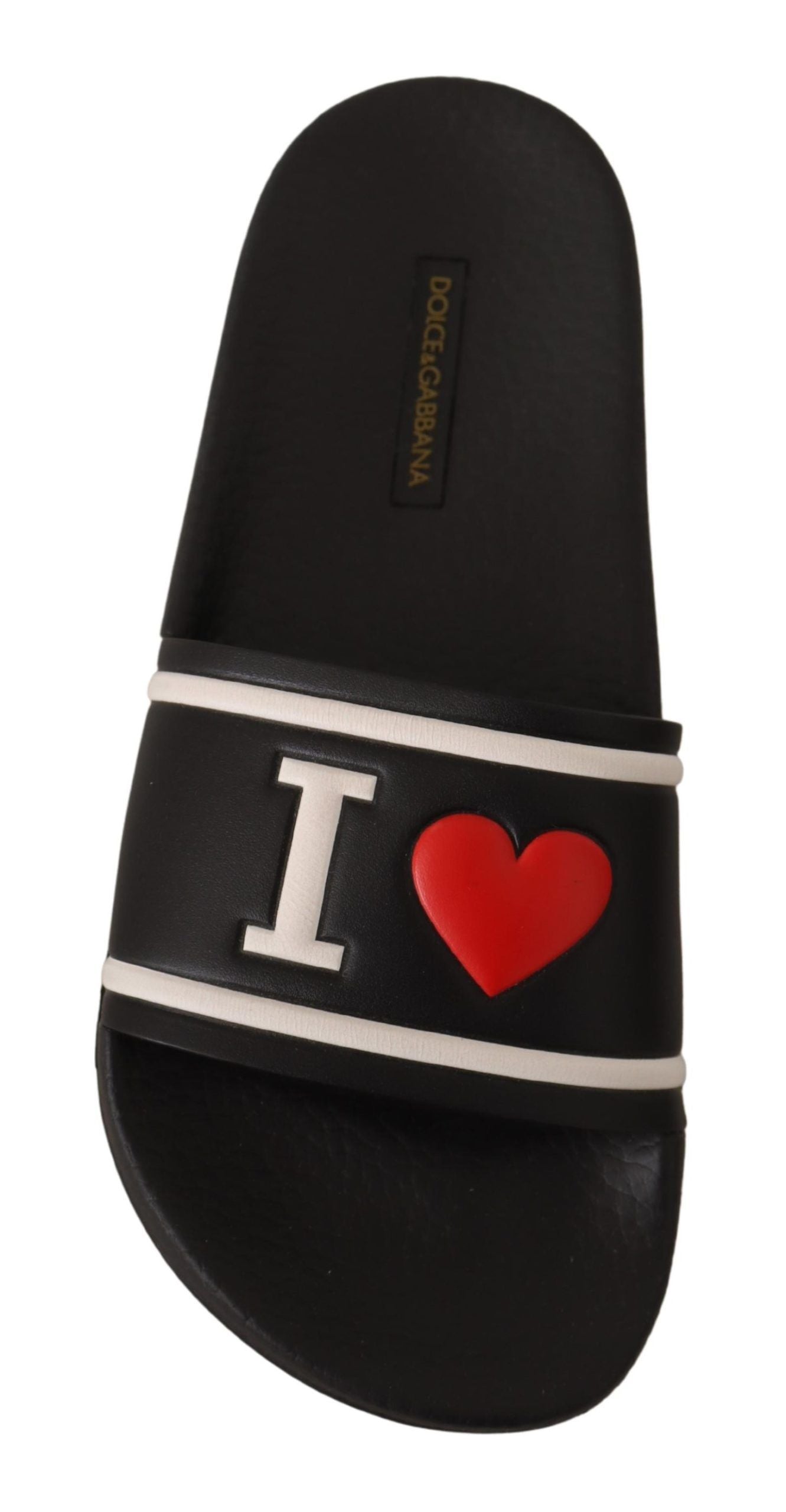 Dolce &amp; Gabbana Black Leather I Love D&amp;G Slides Sandals