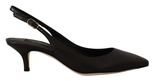 Dolce &amp; Gabbana Black Leather Slingbacks Heels Pumps Shoes