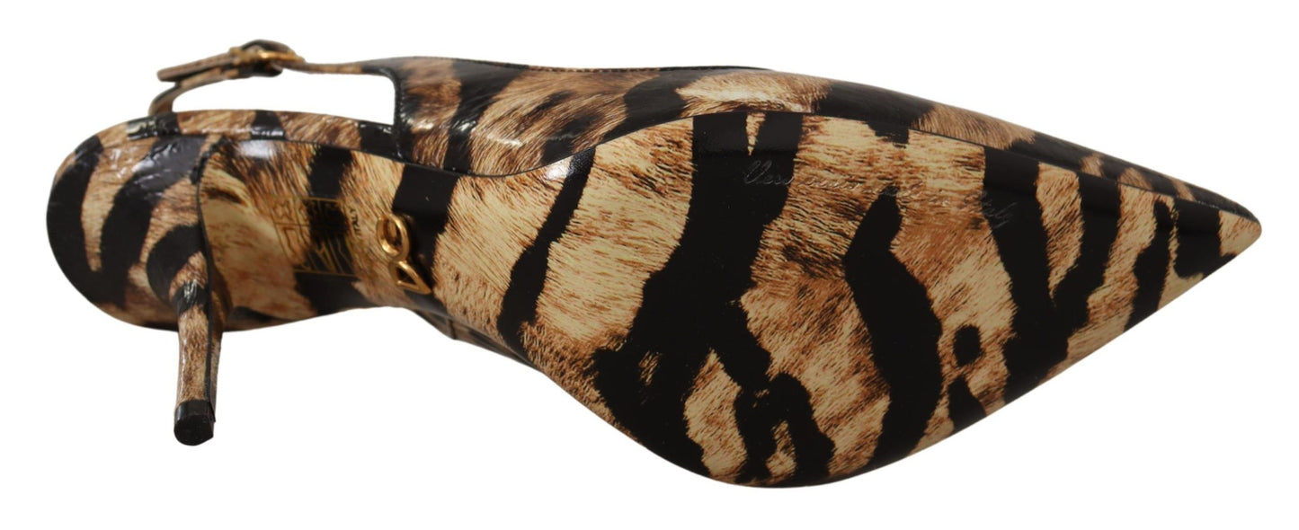 Dolce &amp; Gabbana Brown Slingbacks Leather Tiger Shoes