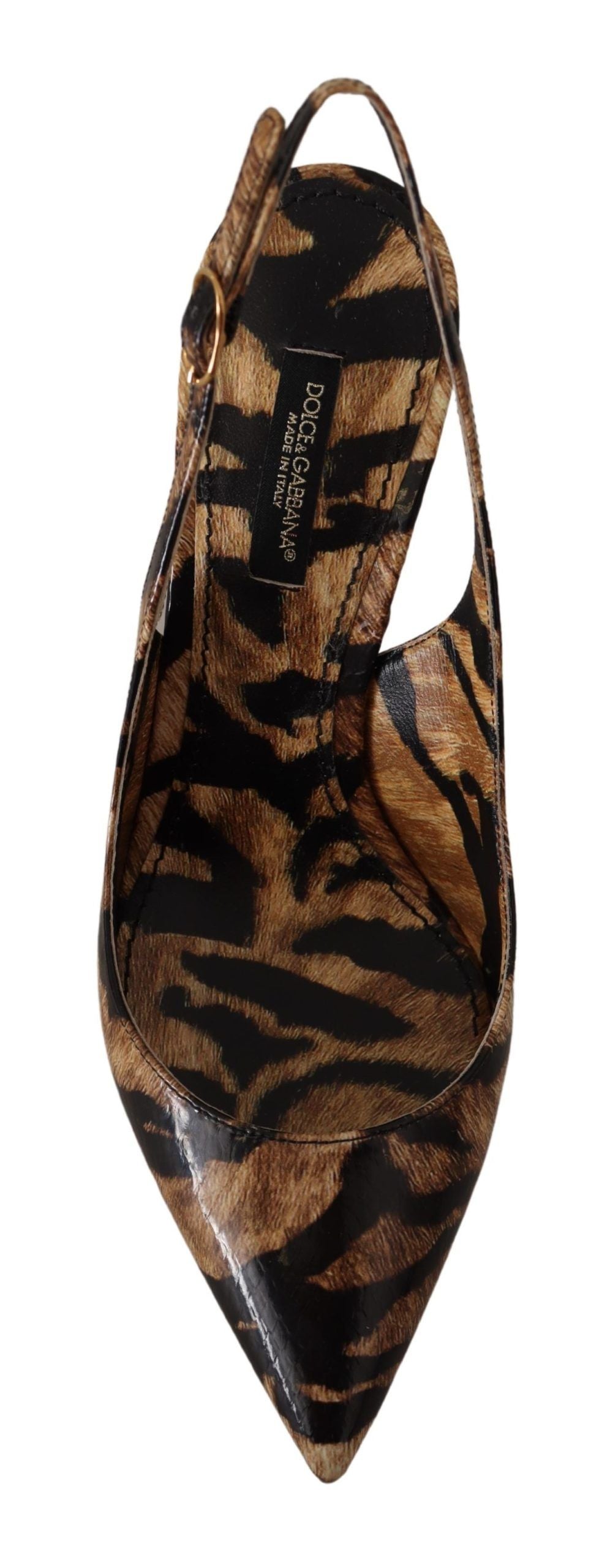 Dolce &amp; Gabbana Braune Slingback-Leder-Tiger-Schuhe