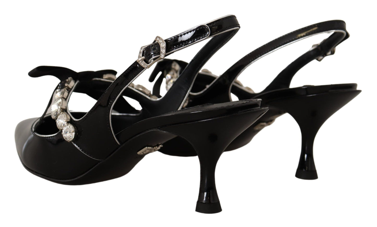 Dolce &amp; Gabbana Black Patent Leather Crystal Slingbacks Shoes