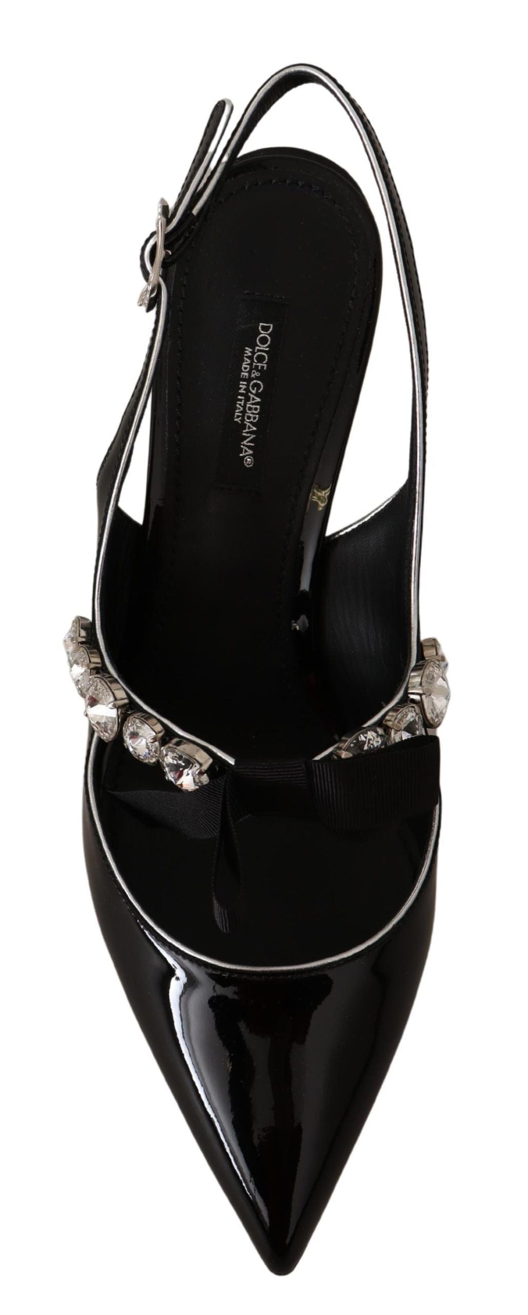 Dolce &amp; Gabbana Black Patent Leather Crystal Slingbacks Shoes