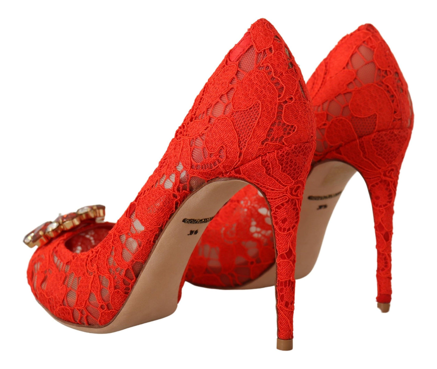 Dolce &amp; Gabbana Red Taormina Lace Crystal Heels Pumps