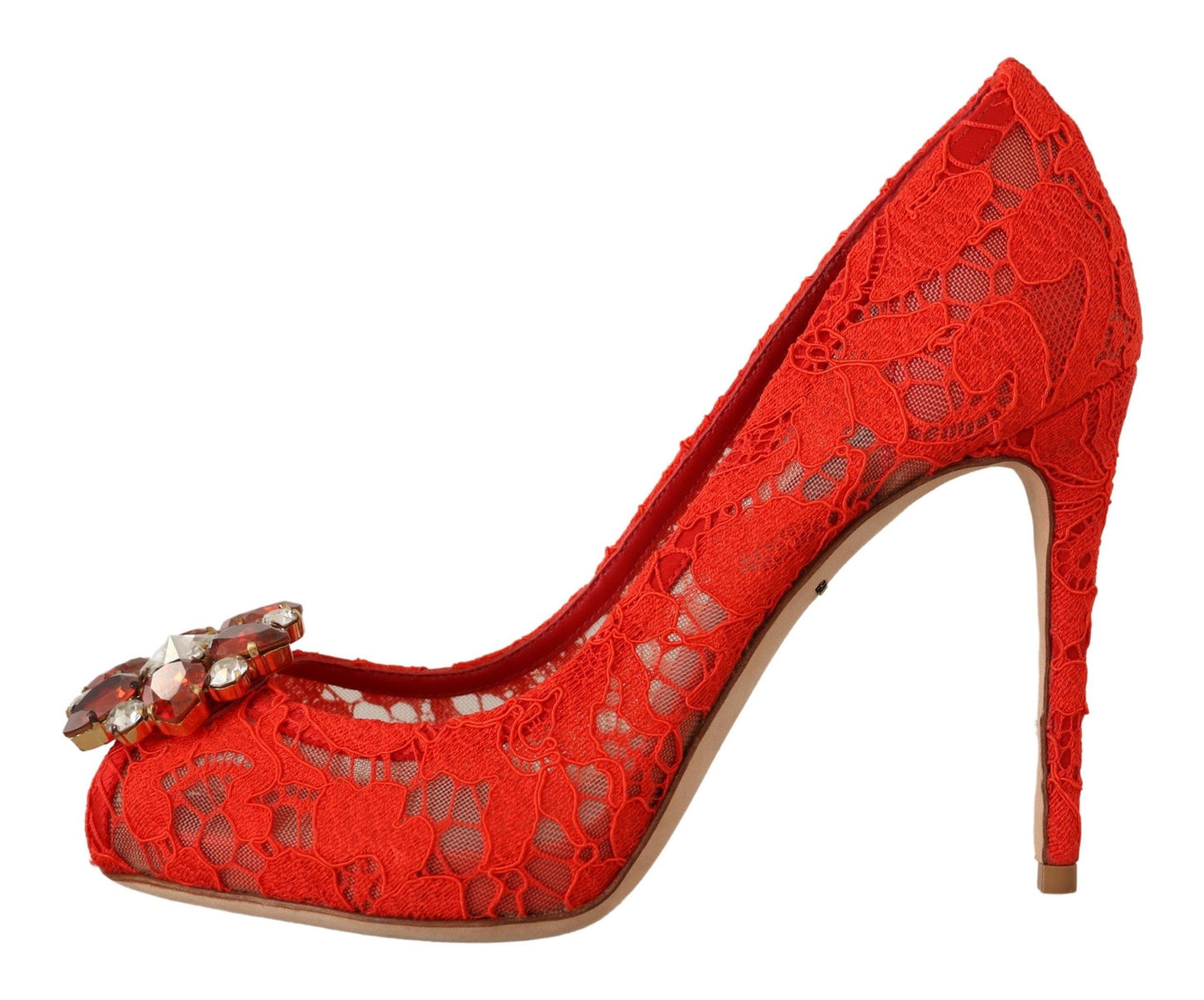 Dolce &amp; Gabbana Red Taormina Lace Crystal Heels Pumps