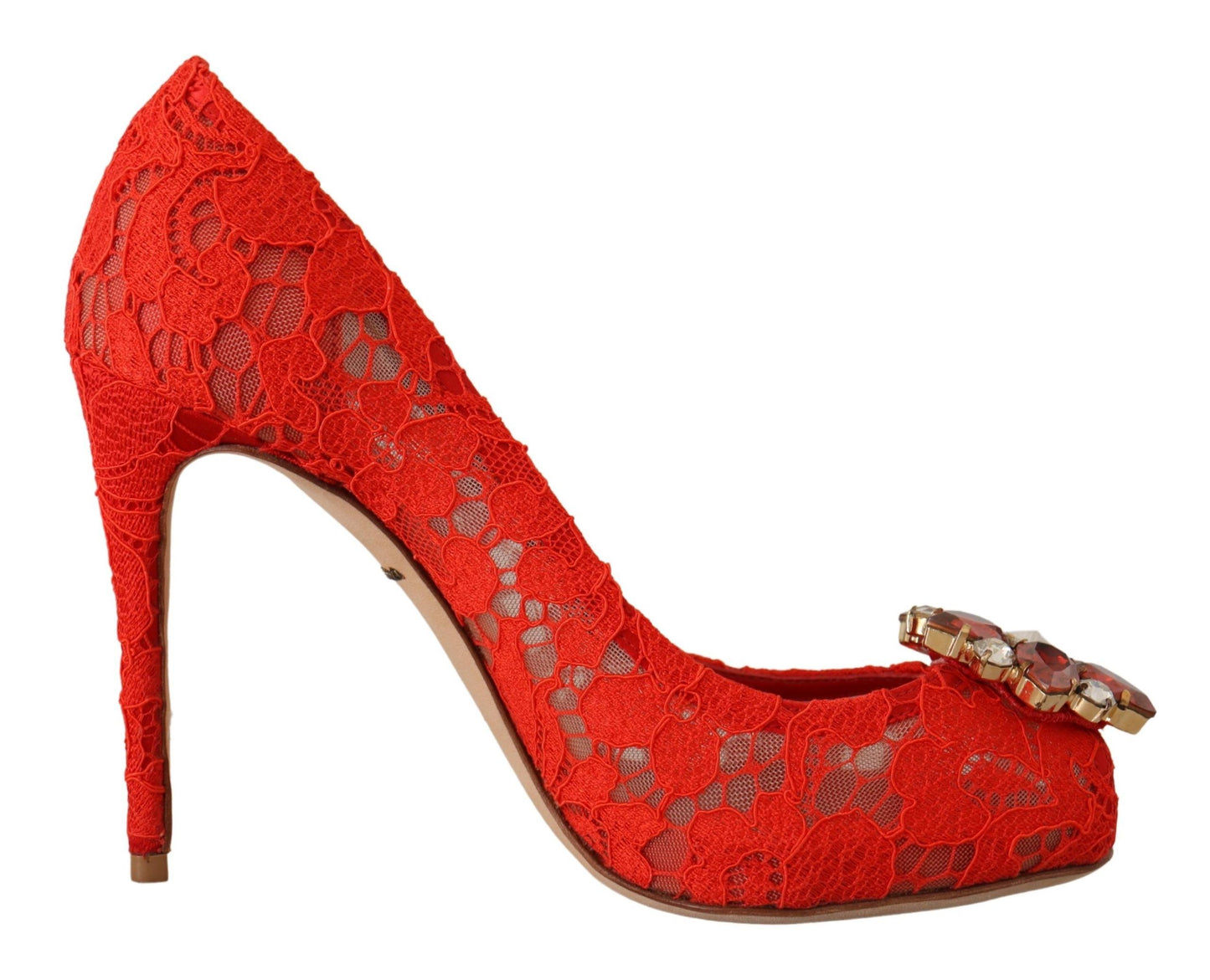 Dolce &amp; Gabbana Red Taormina Lace Crystal Heels Pumps