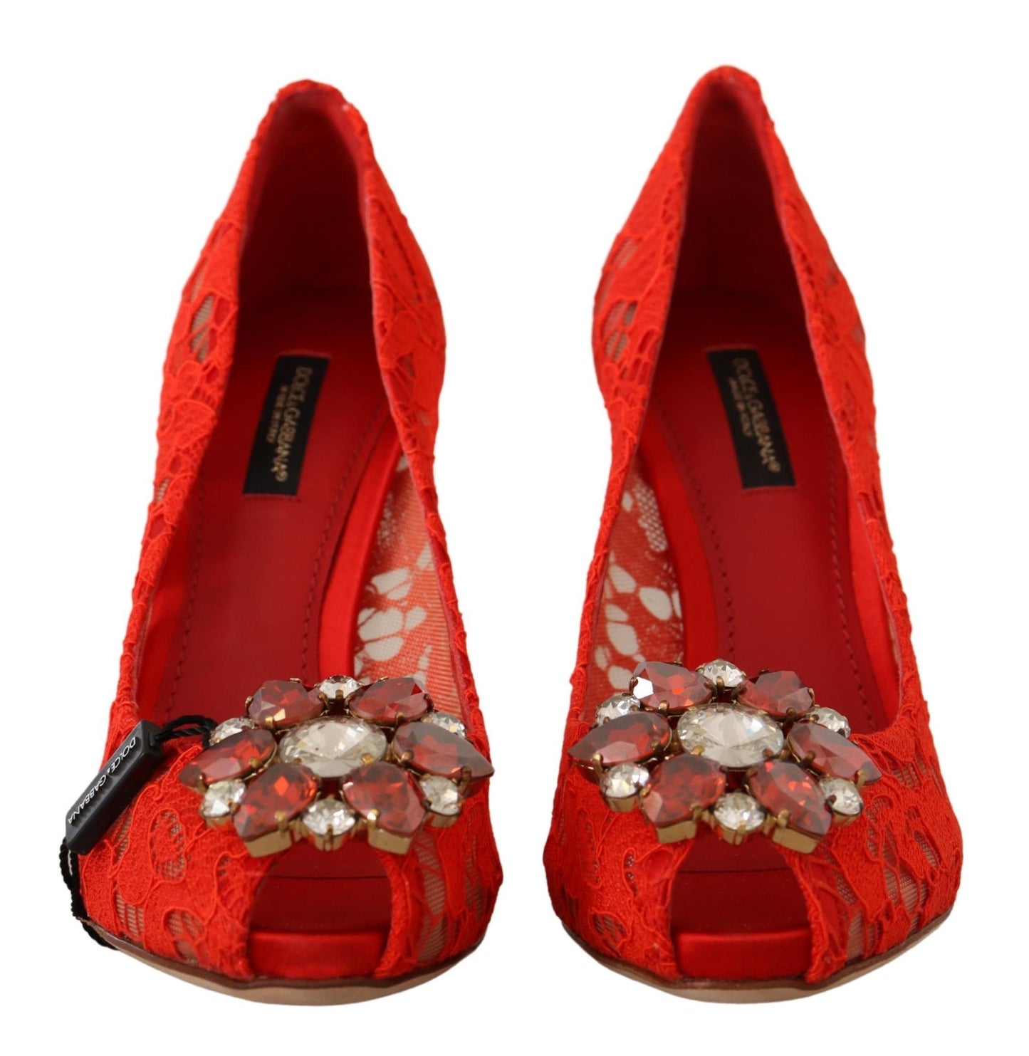 Dolce &amp; Gabbana Red Taormina Lace Crystal Heels Pumps