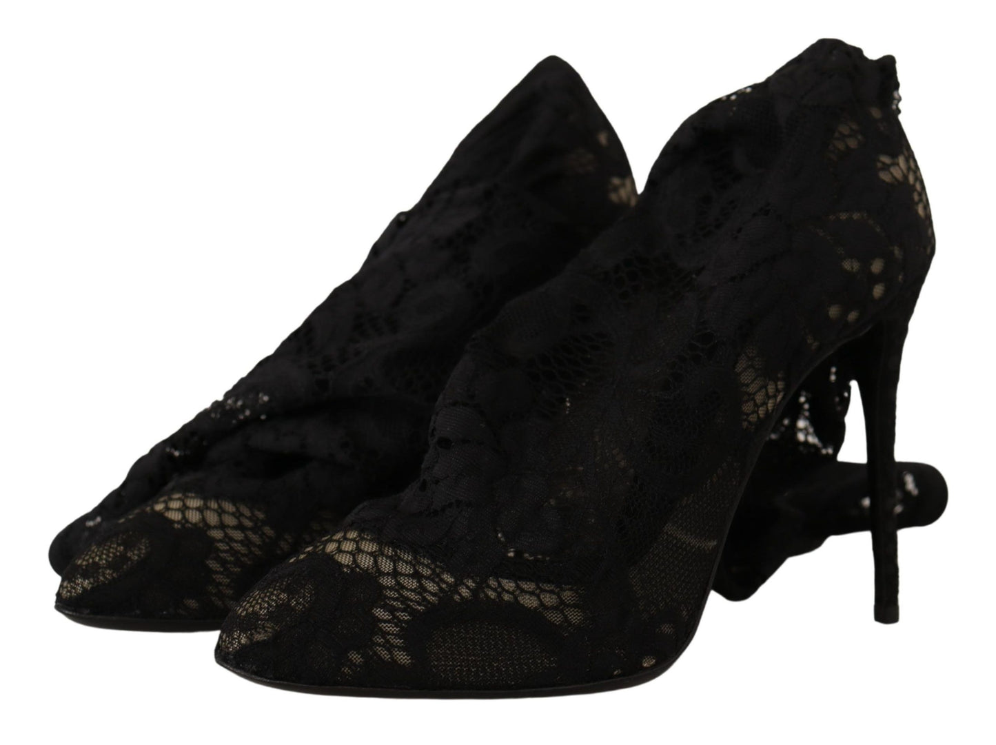 Dolce &amp; Gabbana Black Stretch Socks Taormina Lace Boots Shoes