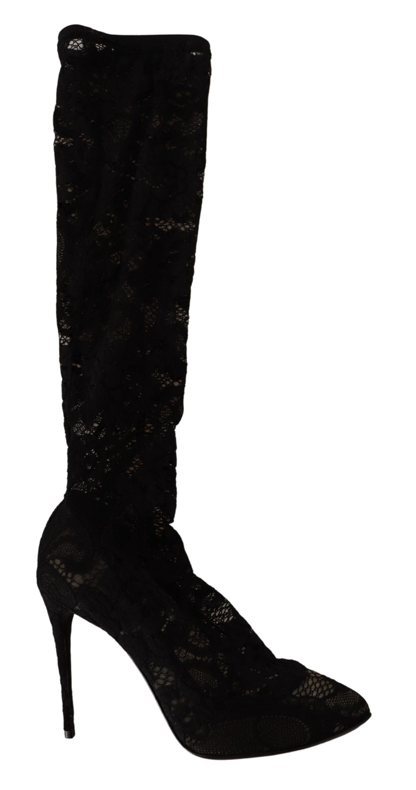 Dolce &amp; Gabbana Black Stretch Socks Taormina Lace Boots Shoes