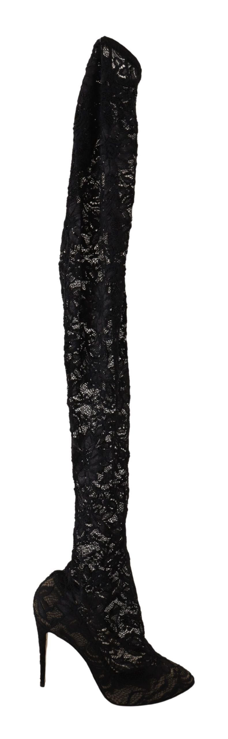 Dolce &amp; Gabbana Black Stretch Socks Taormina Lace Boots