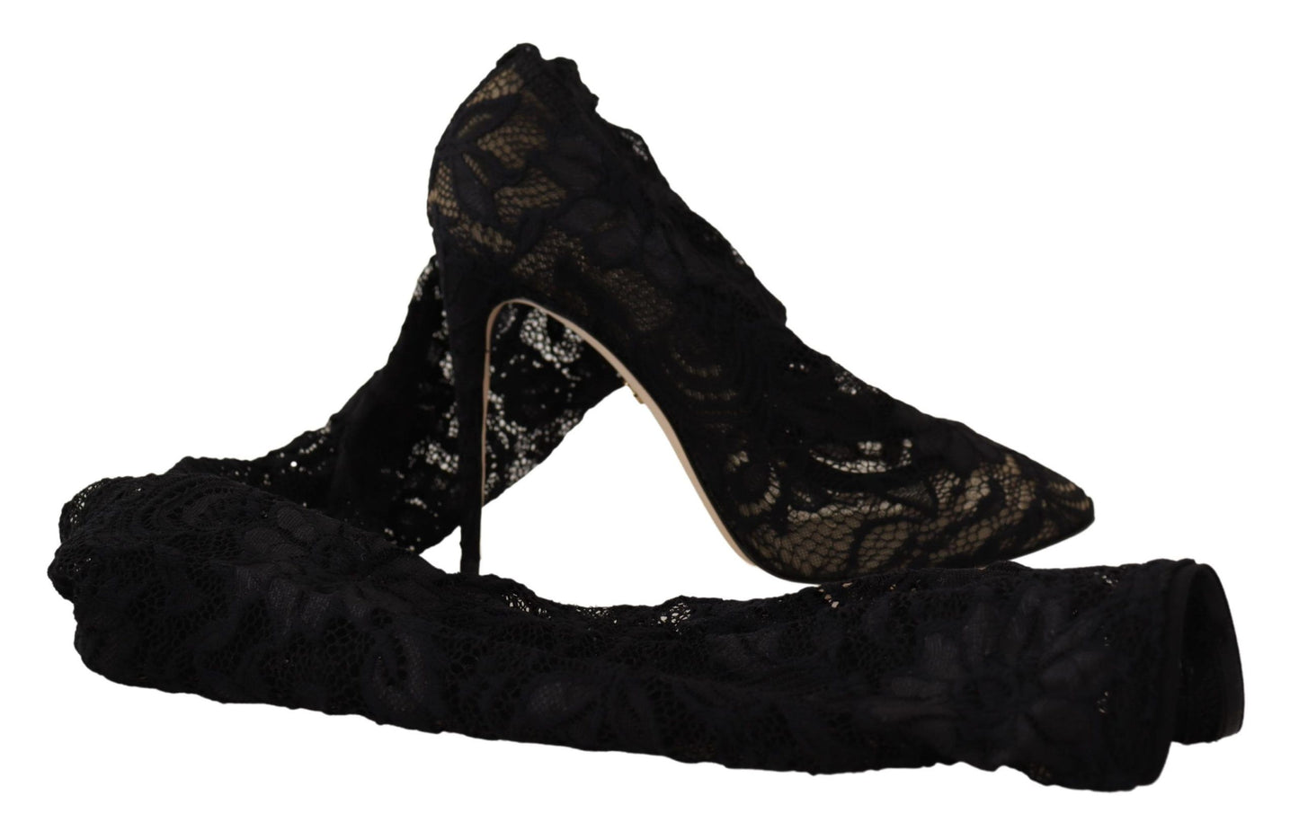 Dolce &amp; Gabbana Black Stretch Socks Taormina Lace Boots