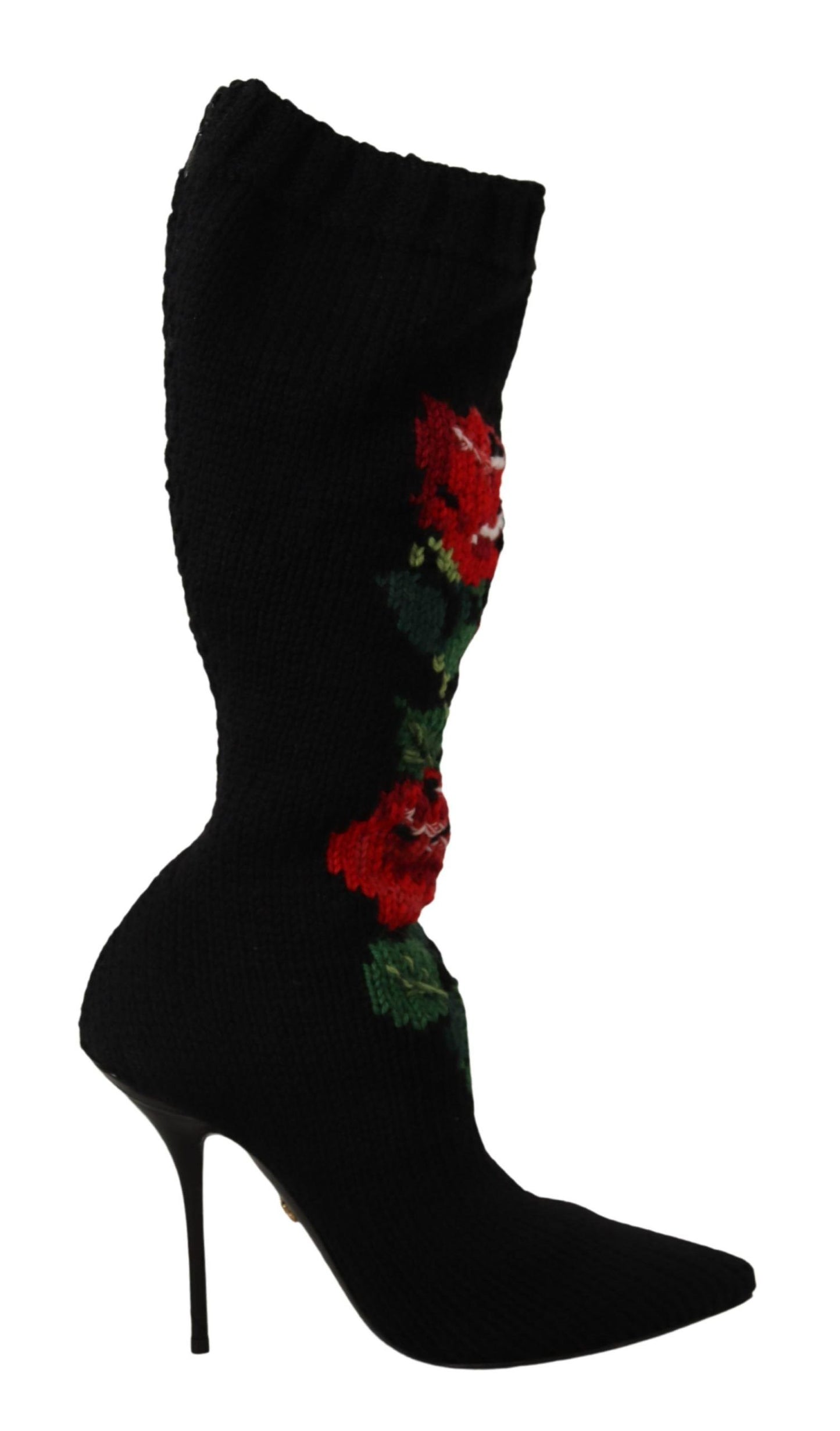 Dolce &amp; Gabbana Black Stretch Socks Red Roses Booties Shoes