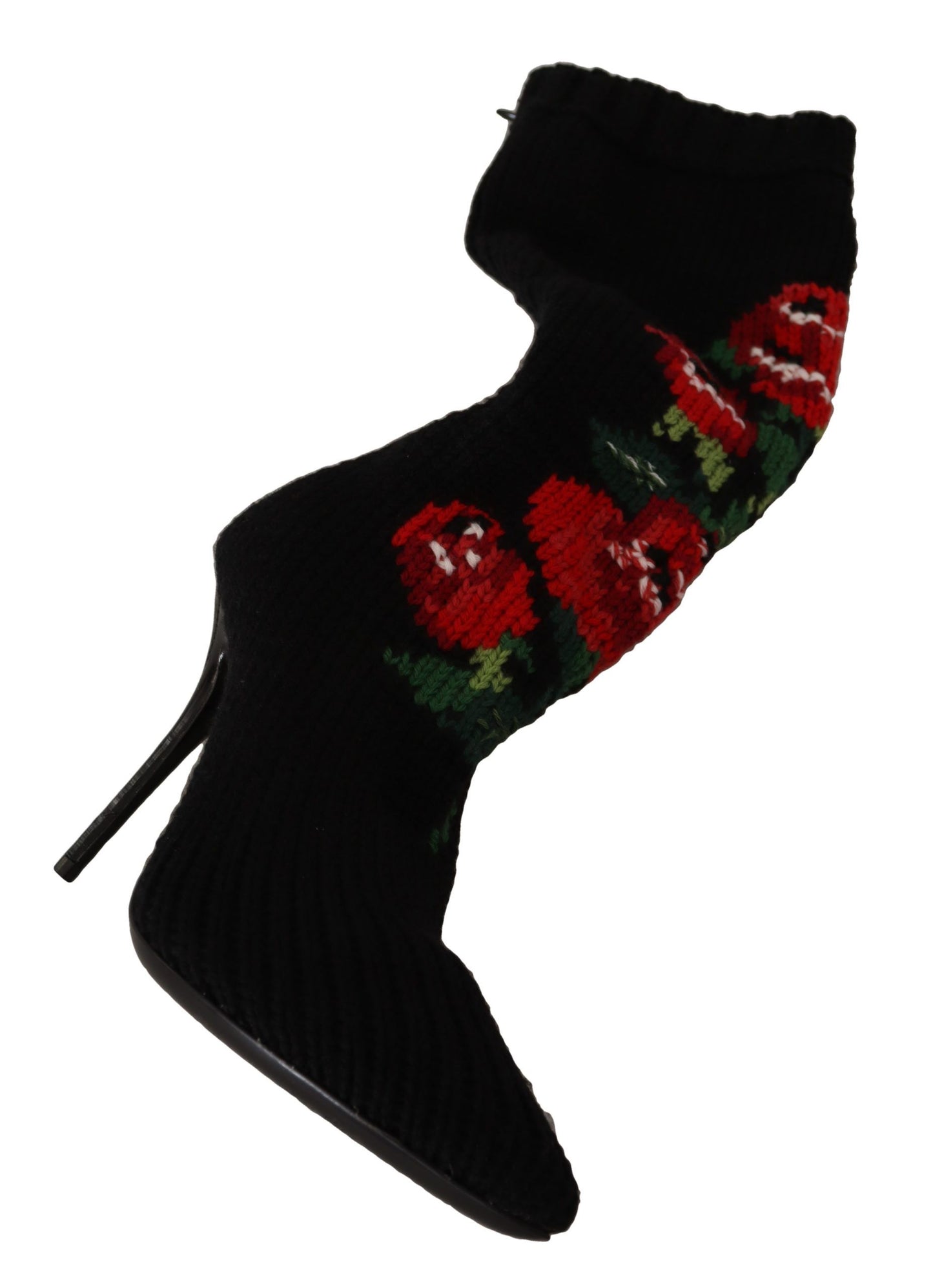 Dolce &amp; Gabbana Black Stretch Socks Red Roses Booties Shoes