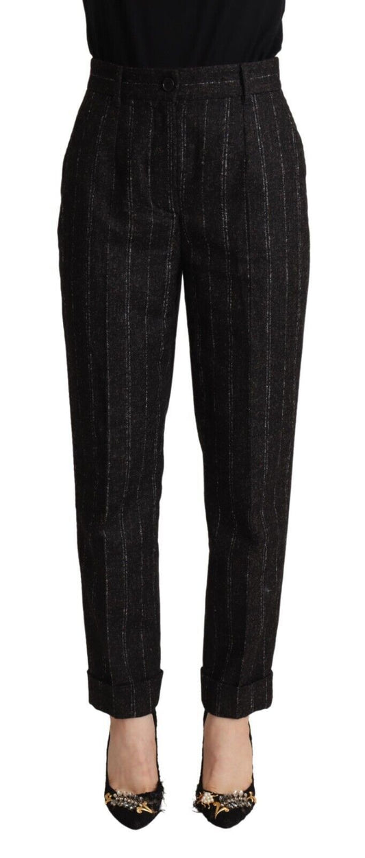 Dolce &amp; Gabbana Black Striped High Waist Tapered Pants