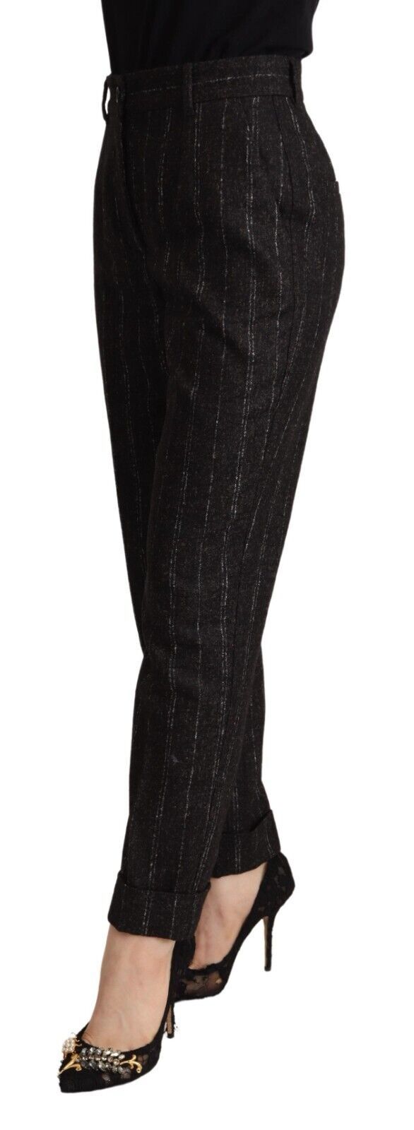 Dolce &amp; Gabbana Black Striped High Waist Tapered Pants