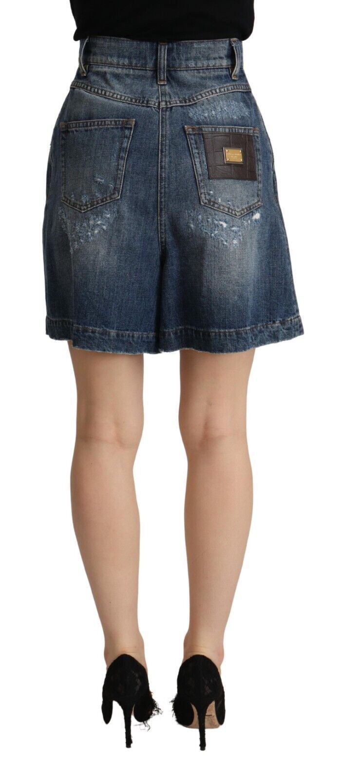 Dolce &amp; Gabbana Blue Distressed Cotton High Waist Bermuda Shorts