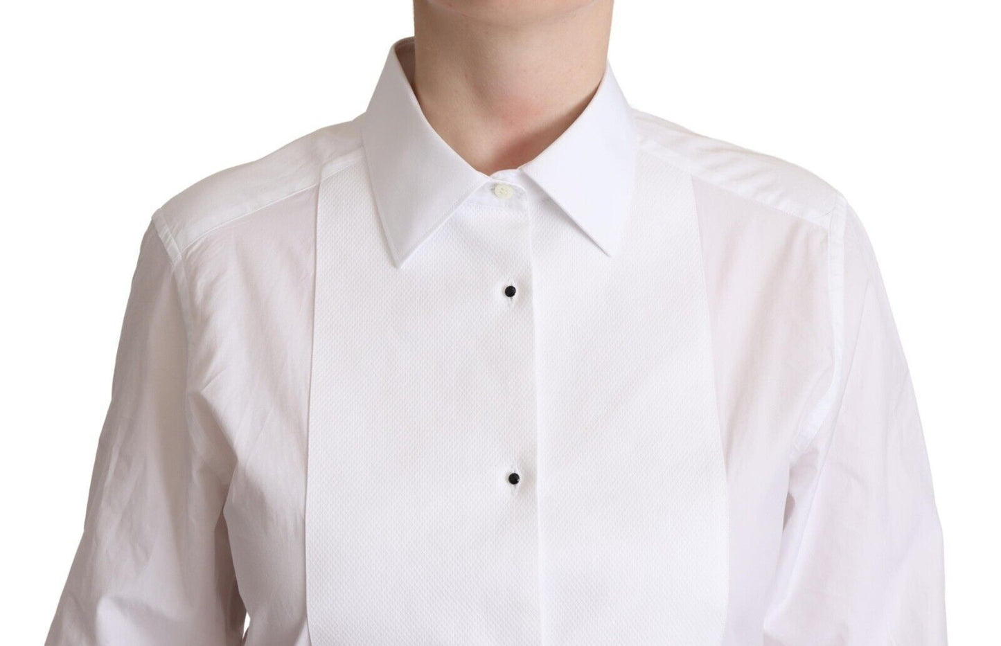 Dolce &amp; Gabbana White Cotton Dress Collared Long Sleeves Shirt Top