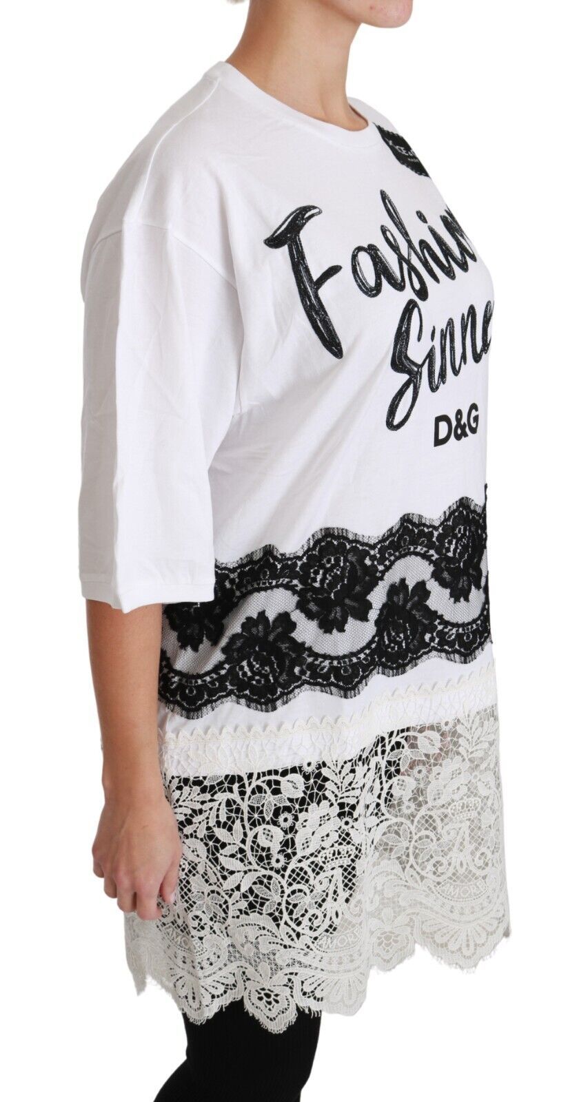 Dolce &amp; Gabbana White Fashion Sinner Cotton Lace T-shirt Top