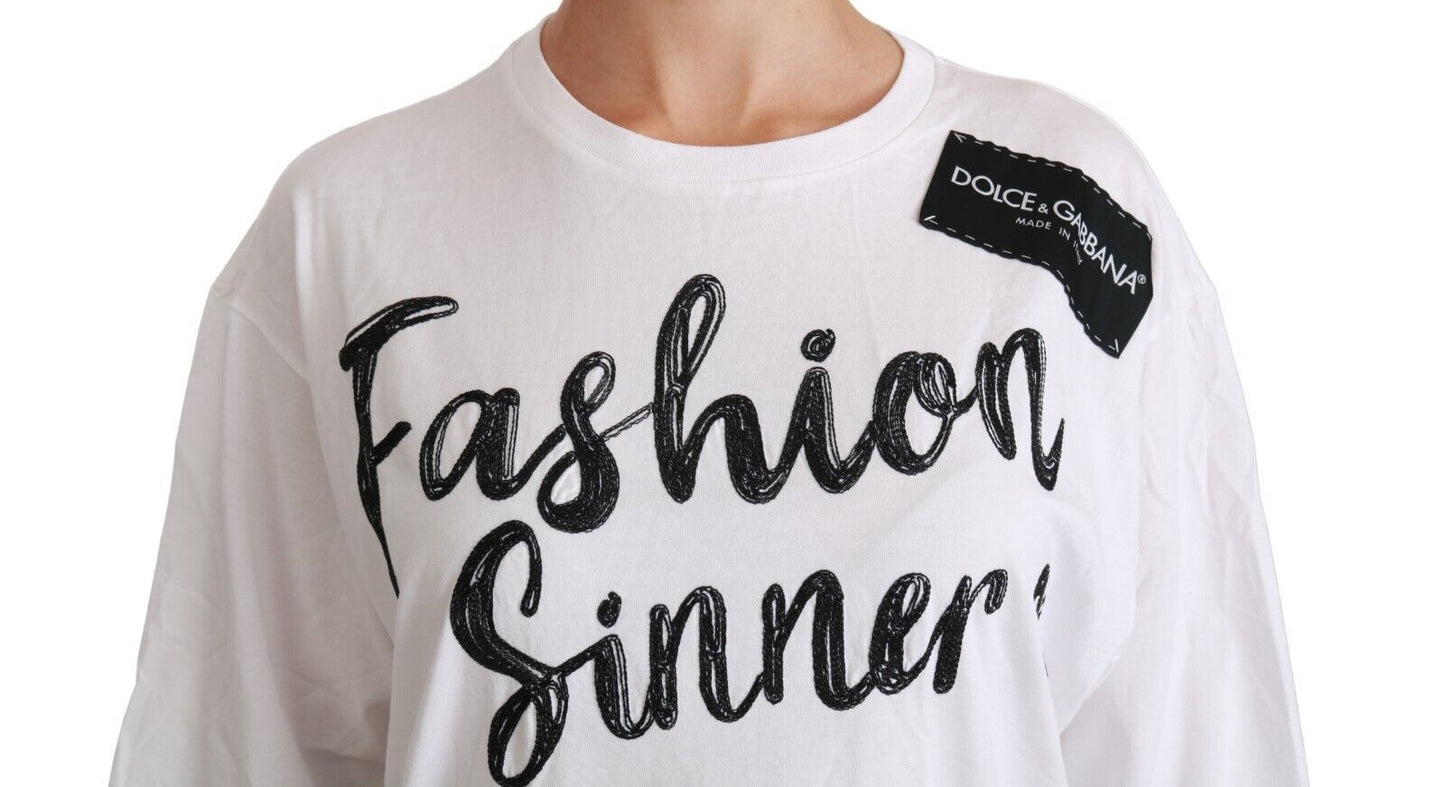 Dolce &amp; Gabbana Weißes Fashion Sinner T-Shirt-Oberteil aus Baumwolle mit Spitze