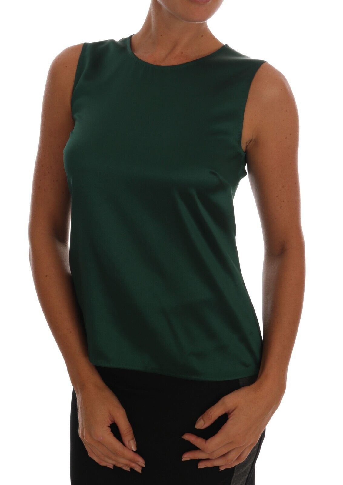 Dolce &amp; Gabbana Dark Green Silk na walang manggas na Round Neck Tank Top