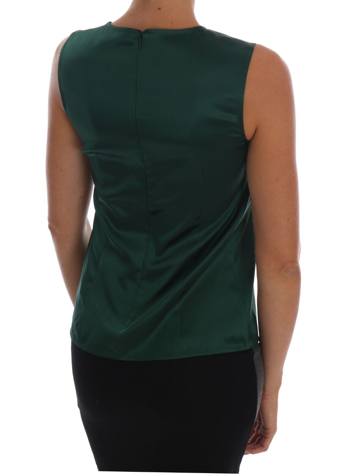 Dolce &amp; Gabbana Dark Green Silk na walang manggas na Round Neck Tank Top