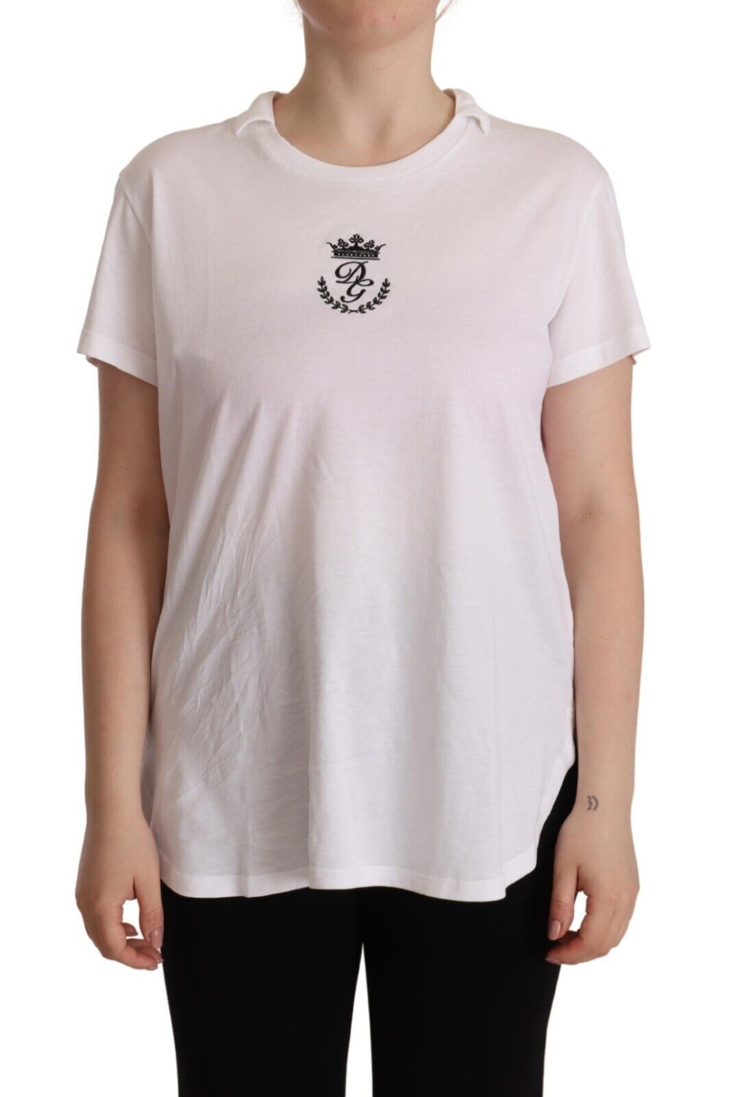 Dolce &amp; Gabbana White DG Crown Print Cotton Collared Neck T-shirt