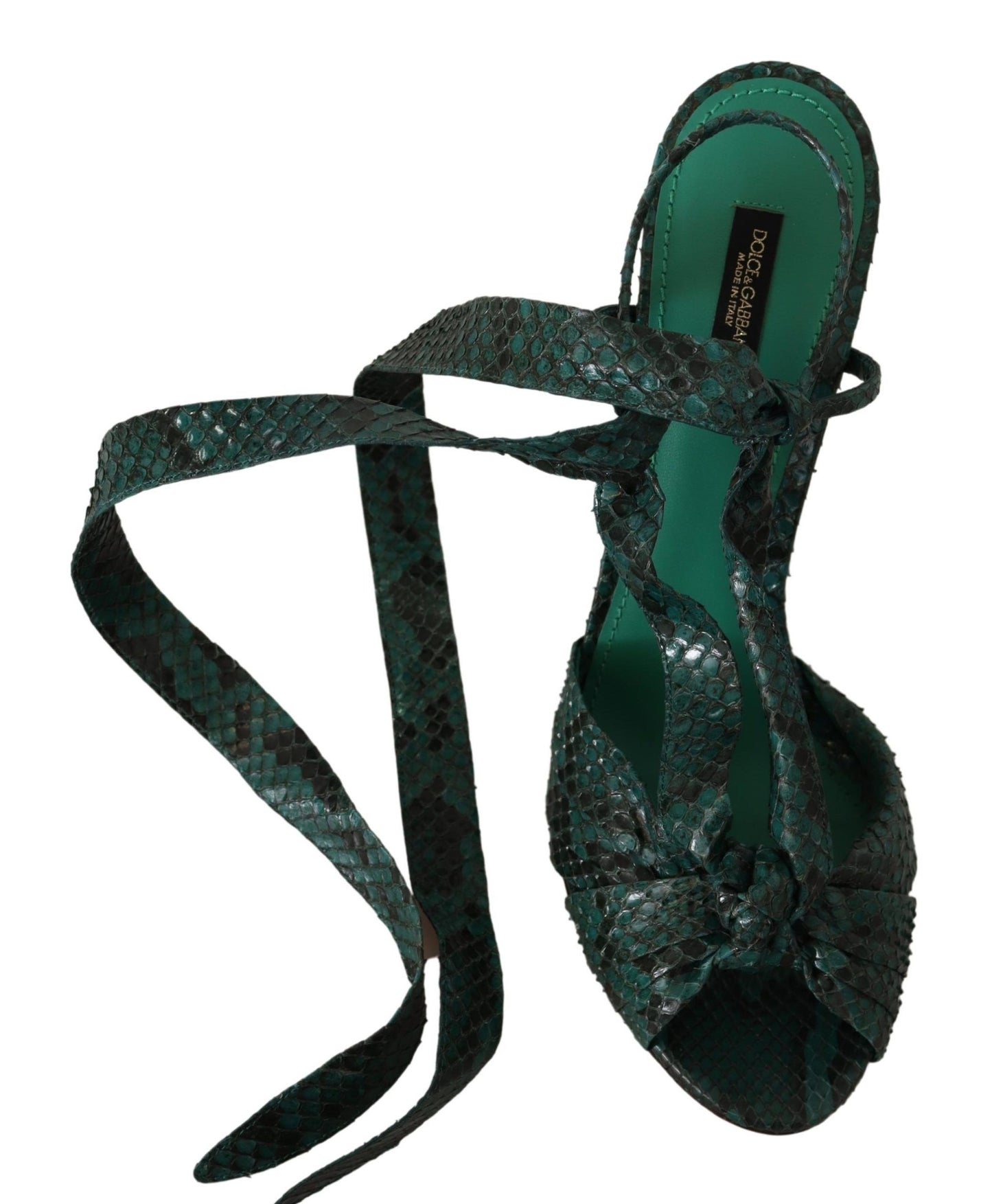 Dolce &amp; Gabbana Green Python Strap Sandals Heels Shoes