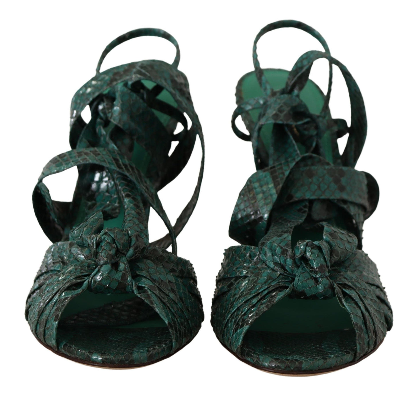 Dolce &amp; Gabbana Green Python Strap Sandals Heels Shoes