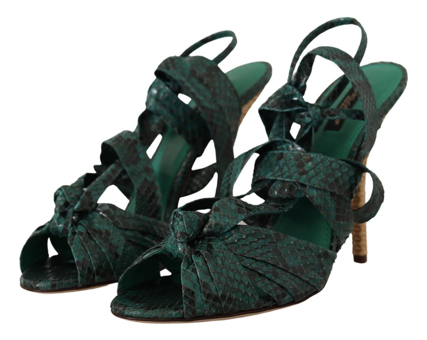 Dolce &amp; Gabbana Green Python Strap Sandals Heels Shoes