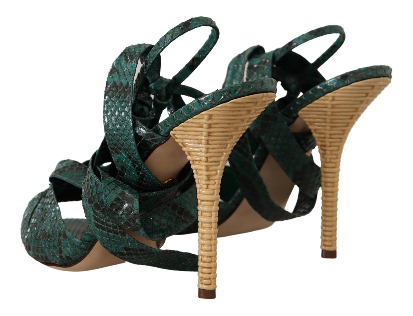 Dolce &amp; Gabbana Green Python Strap Sandals Heels Shoes