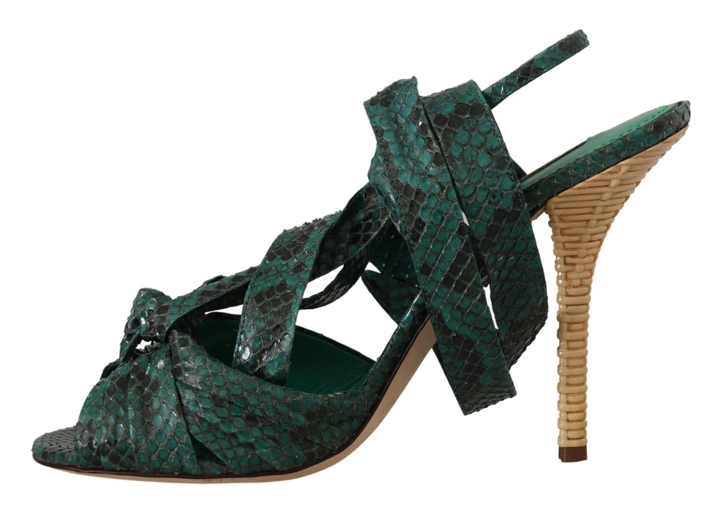 Dolce &amp; Gabbana Green Python Strap Sandals Heels Shoes