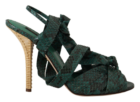 Dolce &amp; Gabbana Green Python Strap Sandals Heels Shoes