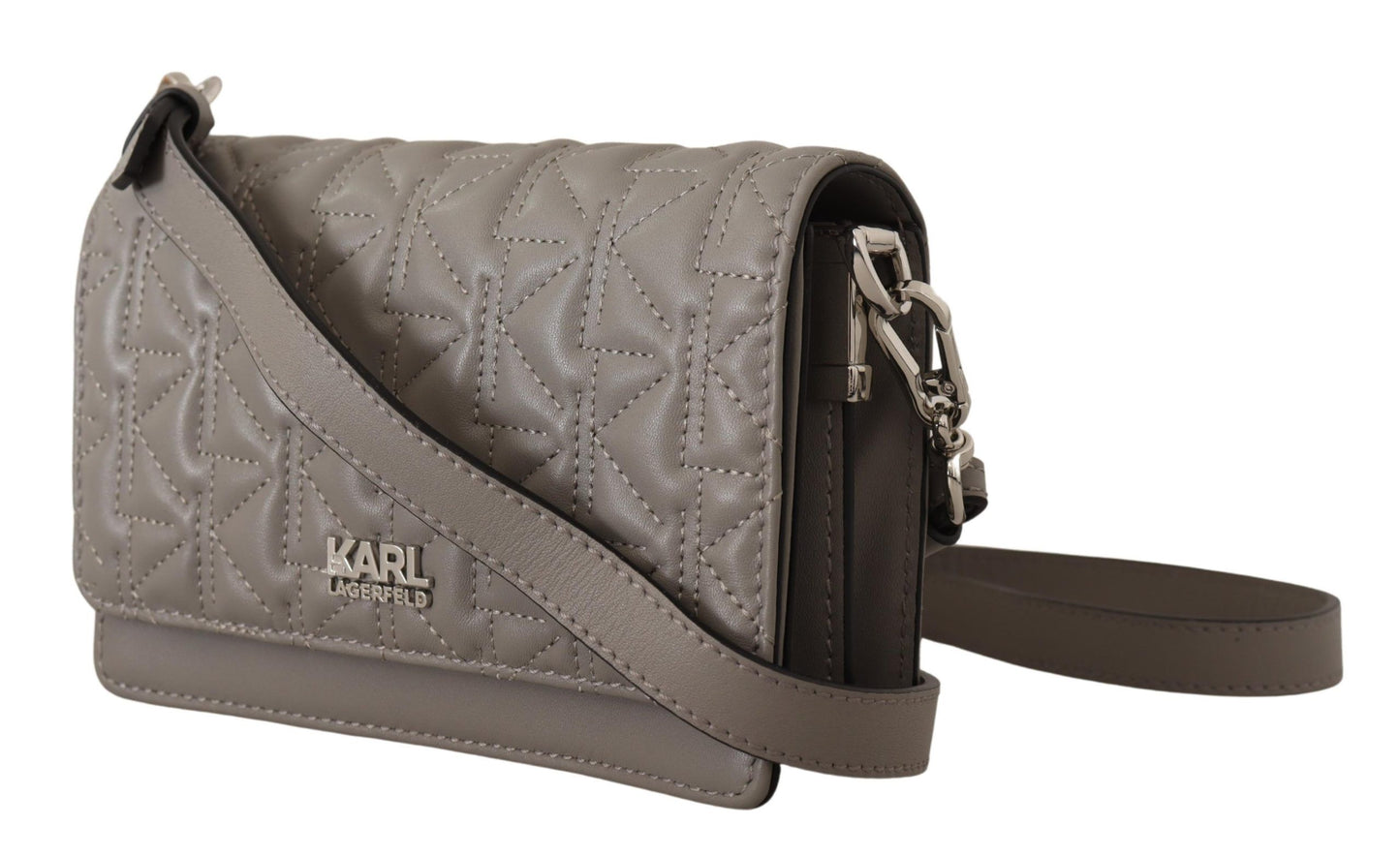 Karl Lagerfeld Elegant Grey Leather Crossbody Bag