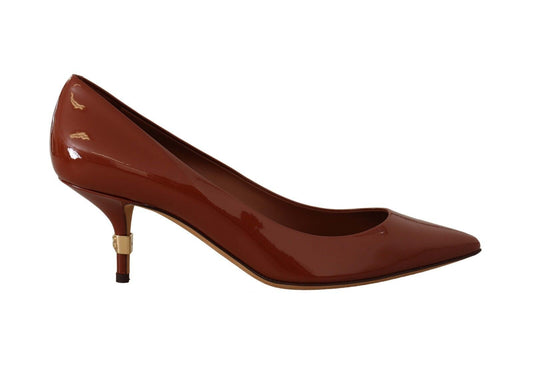 Dolce &amp; Gabbana Brown Kitten Heels Pumps Patent Leather Shoes