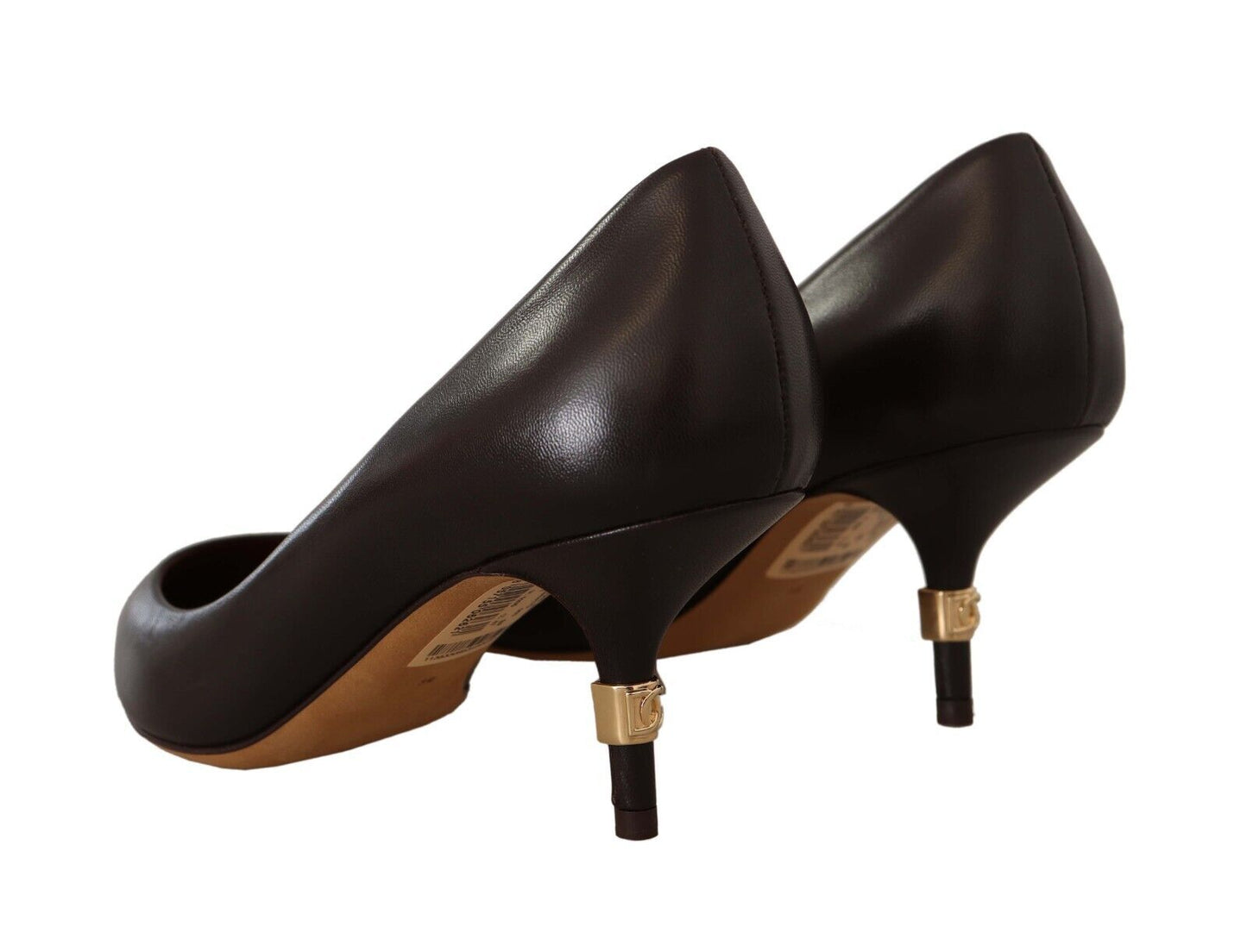 Dolce &amp; Gabbana Brown Leather Kitten Mid Heels Pumps Shoes