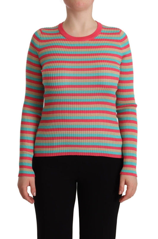 Dolce &amp; Gabbana Multicolor Stripes Silk Crew Neck Pullover Top