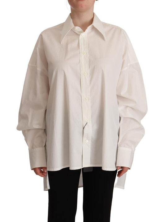 Dolce &amp; Gabbana White Cotton Button Up Collared Long Sleeve Top