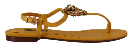 Dolce &amp; Gabbana Mustard Leather Devotion Flats Sandals Shoes