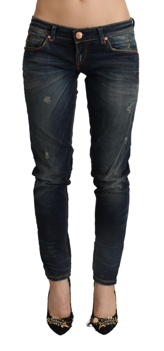 Acht Blue Washed Cotton Low Waist Skinny Denim Damenjeans