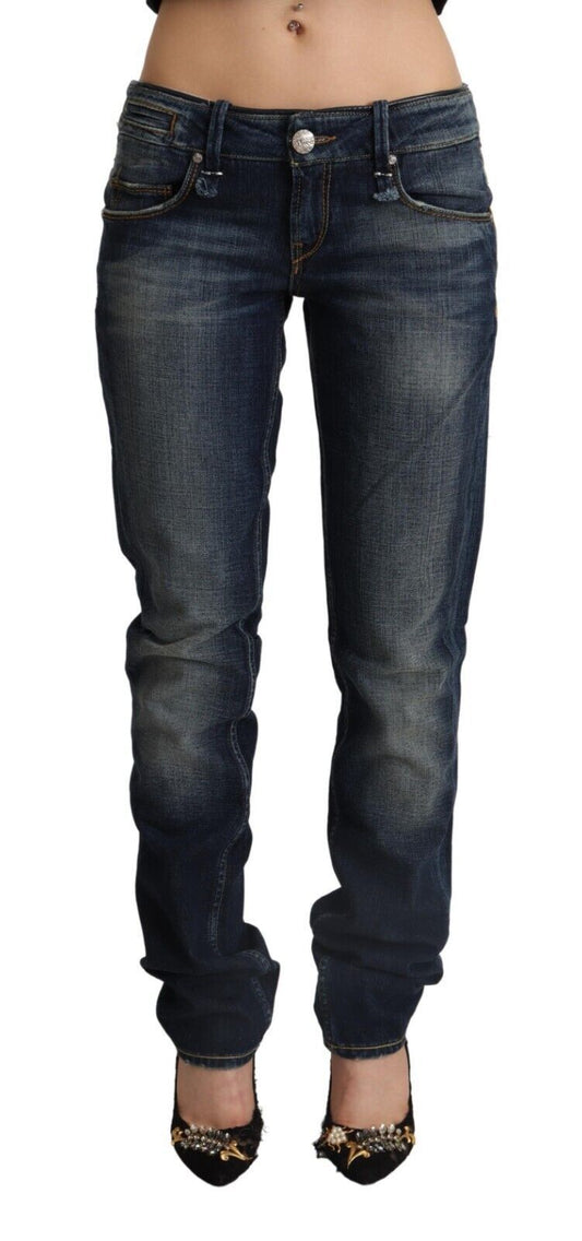 Acht Dunkelblaue Skinny-Denim-Jeans mit niedriger Taille aus gewaschener Baumwolle