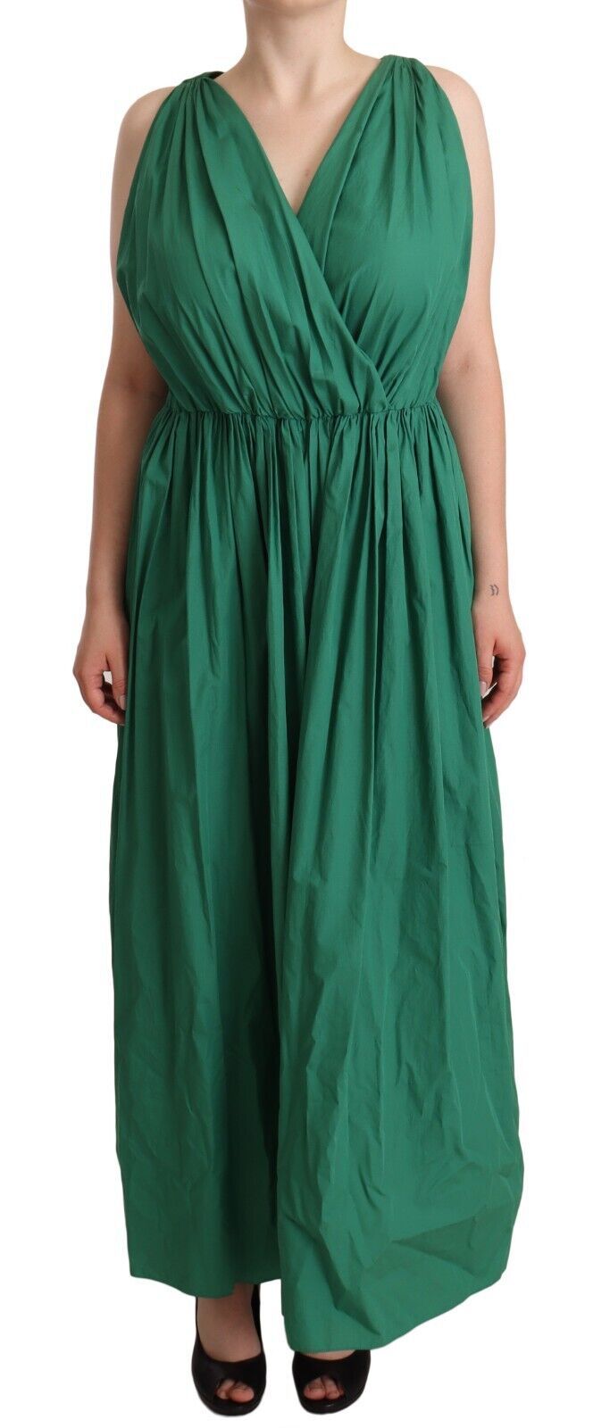 Dolce &amp; Gabbana Green Cotton na walang manggas na V-neck na Dress