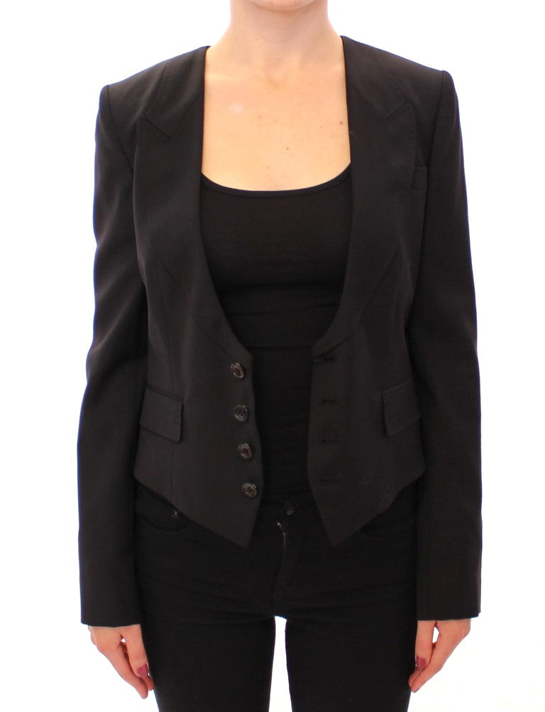 Dolce &amp; Gabbana Black Silk Scarf Back Blazer Jacket