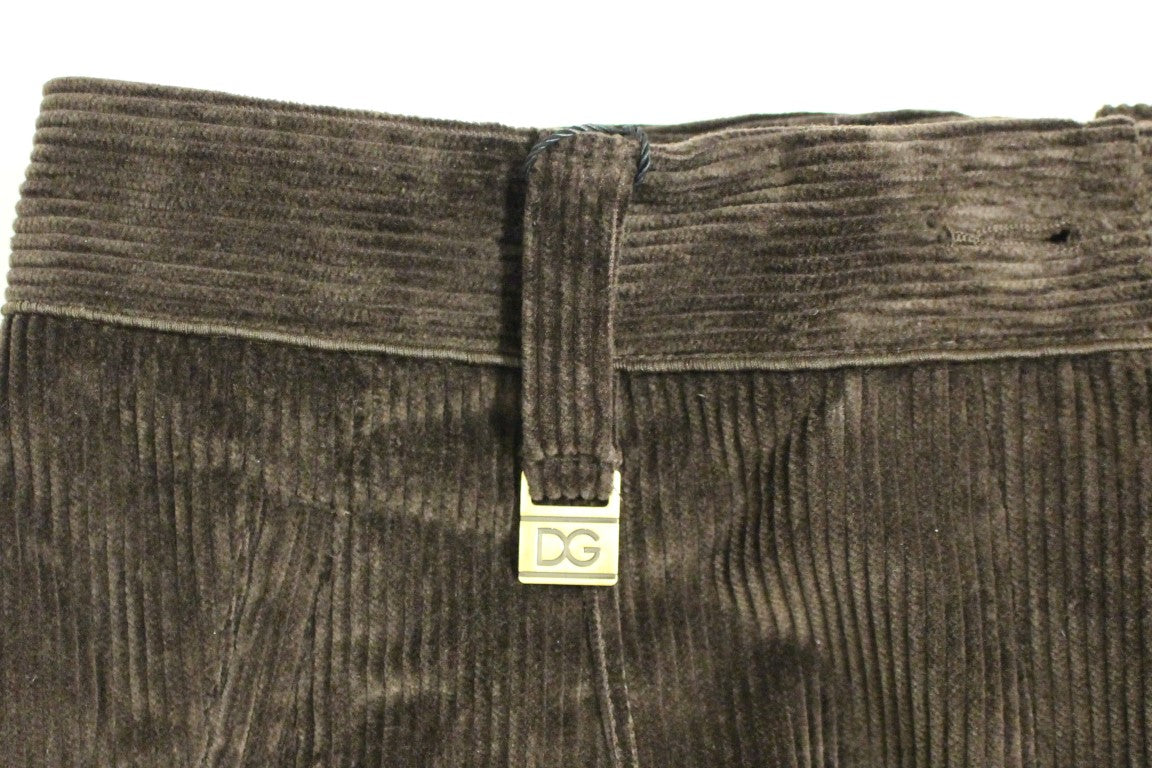 Dolce &amp; Gabbana Brown Corduroys Straight Logo Casual Pants