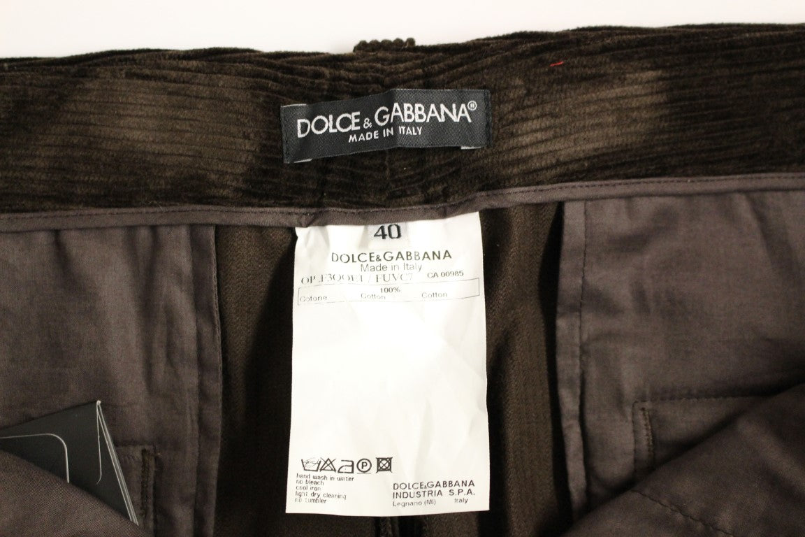 Dolce &amp; Gabbana Brown Corduroys Straight Logo Casual Pants