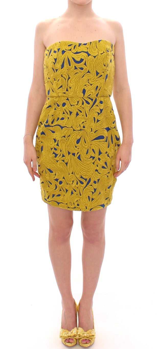 Sachin at Babi Blue Yellow Strapless Bubble Mini Shift Dress