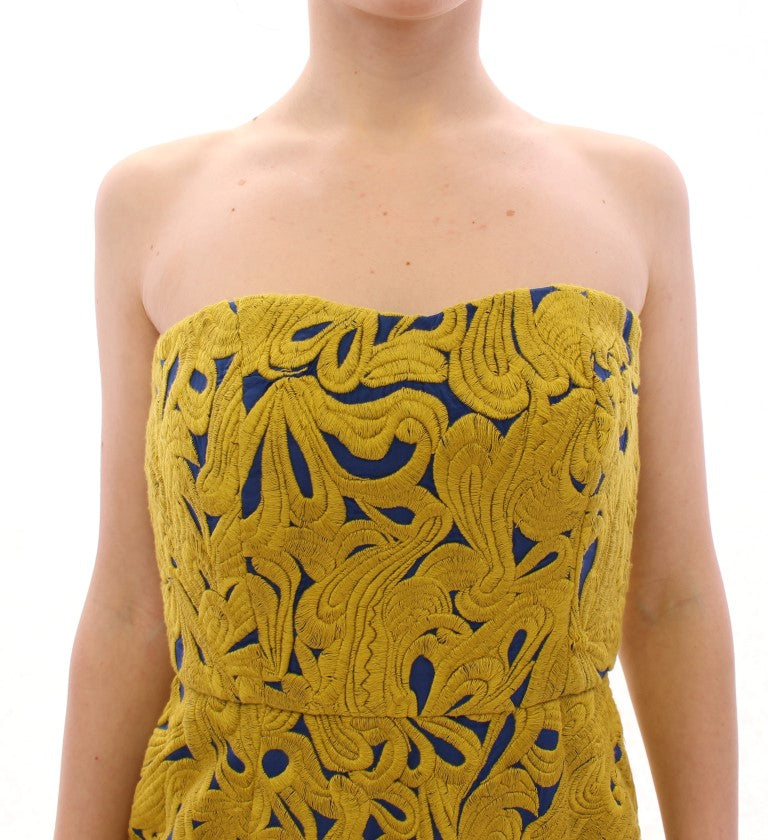 Sachin at Babi Blue Yellow Strapless Bubble Mini Shift Dress