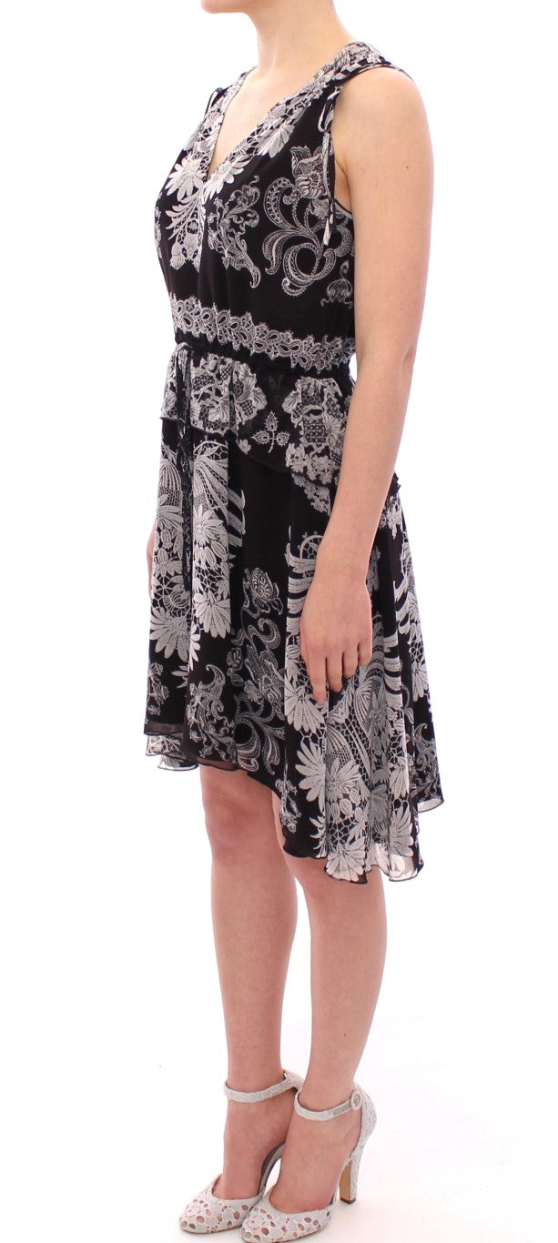 Sachin at Babi Black Silk Floral Pattern Shift Coctail Dress