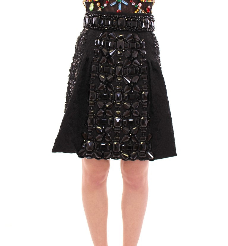 Dolce &amp; Gabbana Black Crystal Handmade Above Knee Skirt