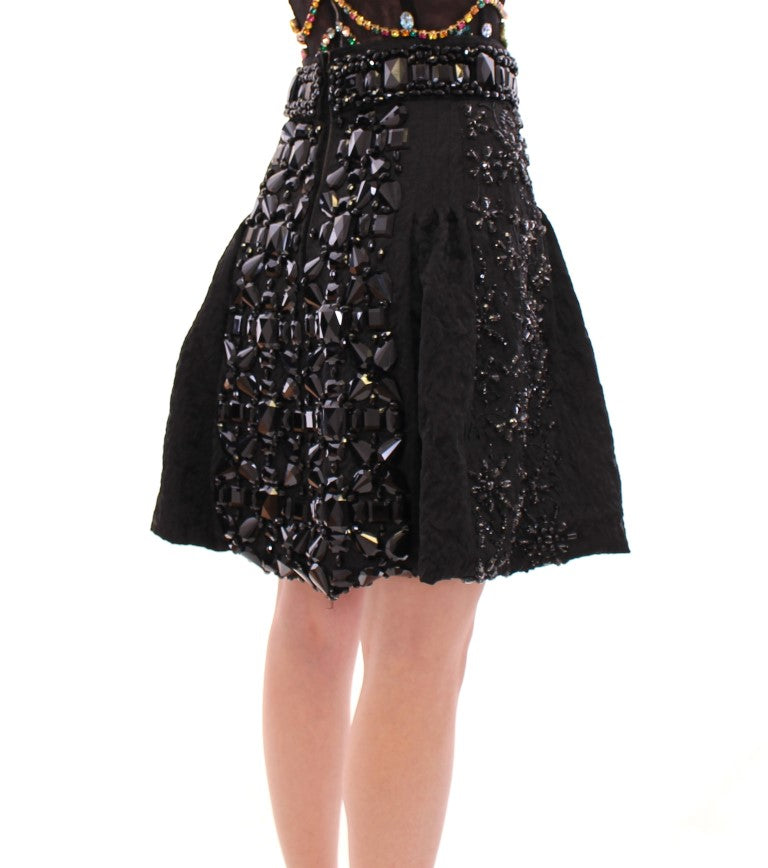 Dolce &amp; Gabbana Black Crystal Handmade Above Knee Skirt